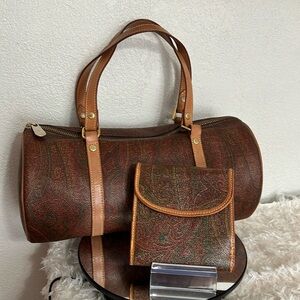 Authentic Etro Paisley Round Bucket Bag with Matching Wallet EUC